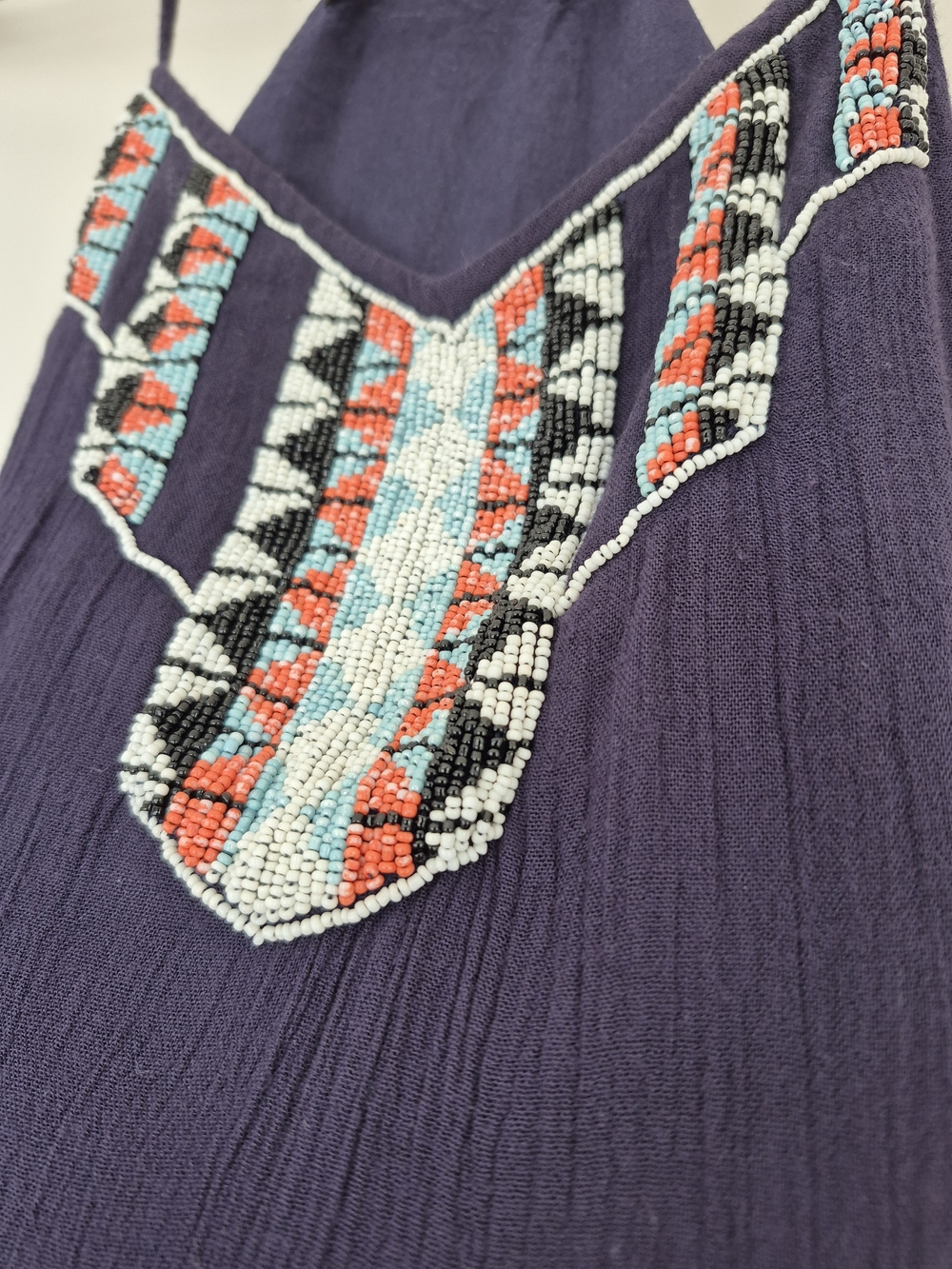 Zara Maxi Dress With Beaded Bub Front Navy Blue - Picture 7 of 9